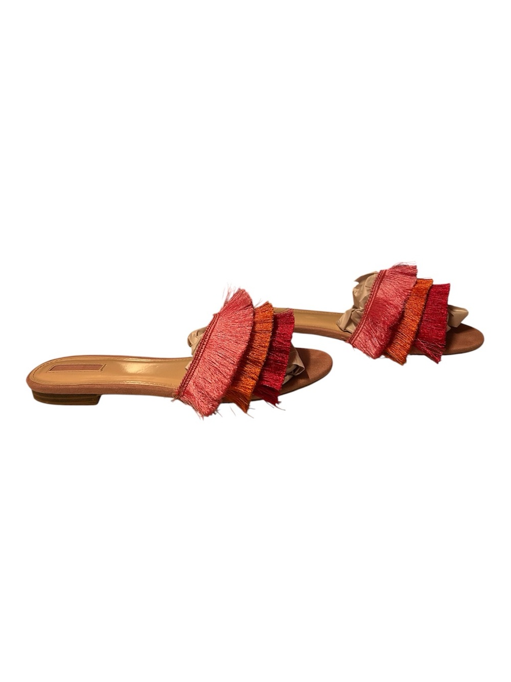 Forever 21 Fringe Tired Tassel Slides Sandals in Coral, Red and Orange